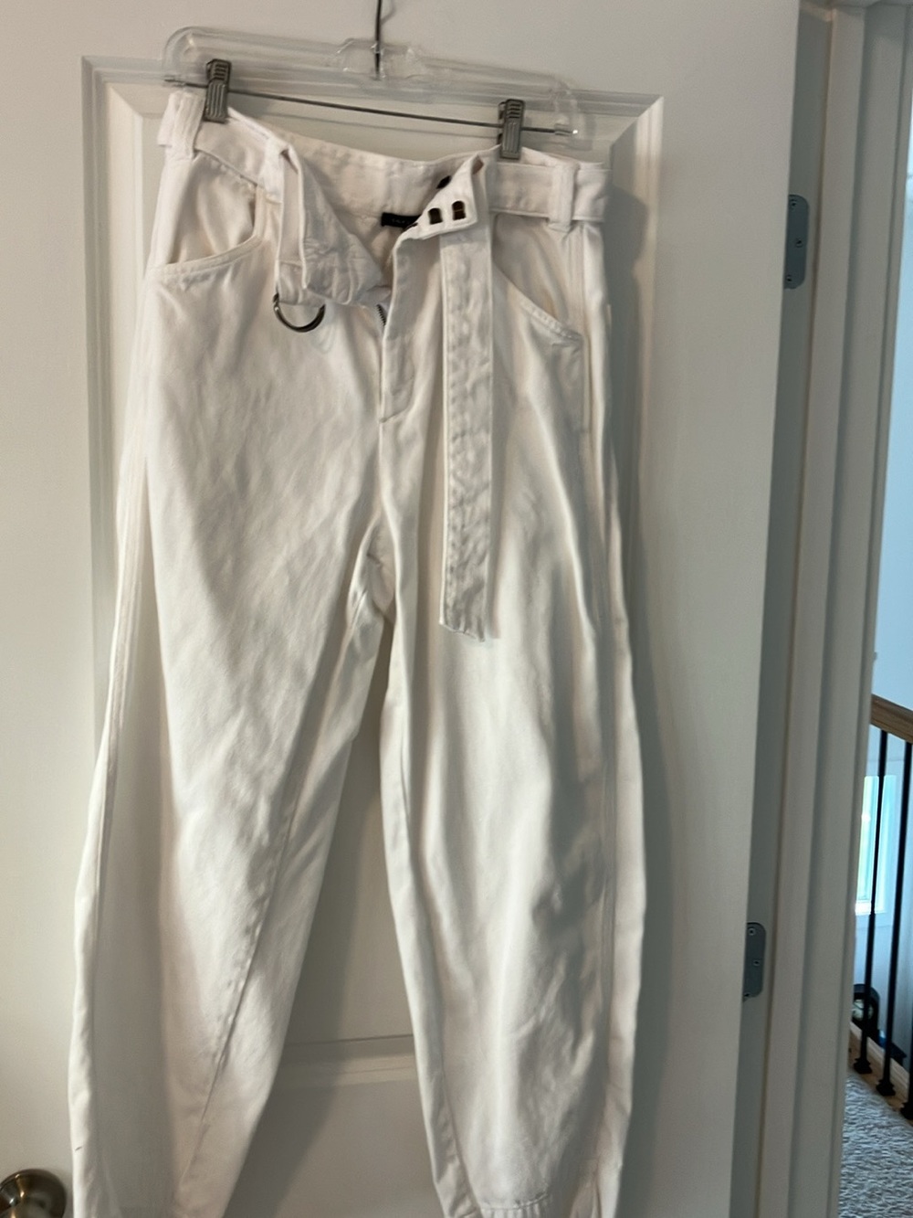 Souer Paris France  White High-Waist Paperbag Chinos with Belt